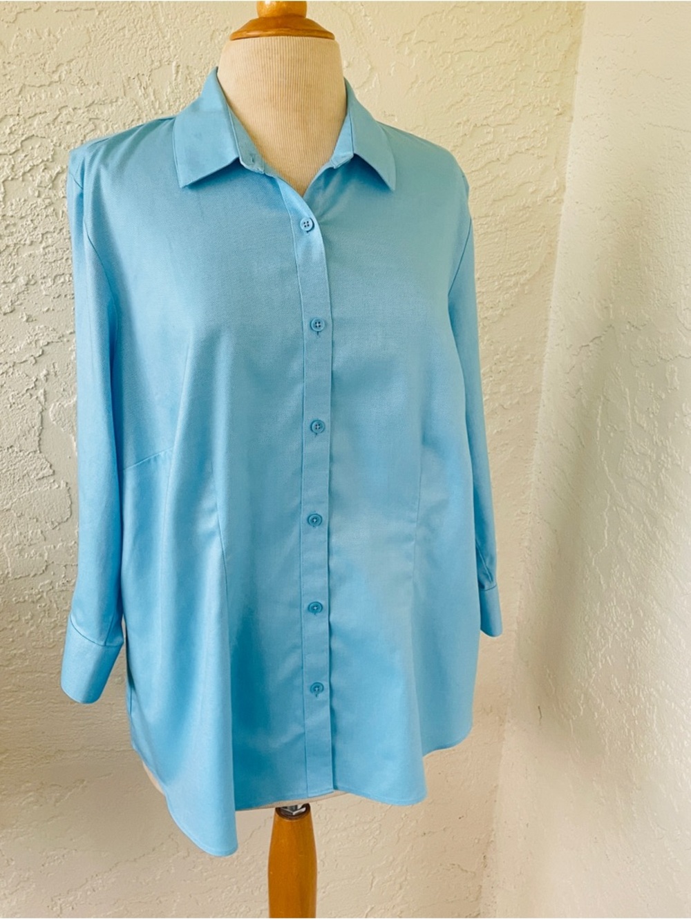 Coldwater Creek No Iron Button Up Shirt Size 1X (18)Blue 3/4 Sleeves 100% Cotton - Picture 2 of 6